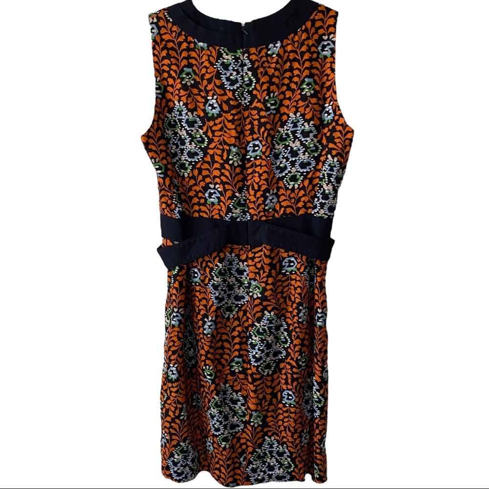 Tory Burch Orange Floral Sleeveless Mini Dress with Black Waistband - Picture 3 of 10